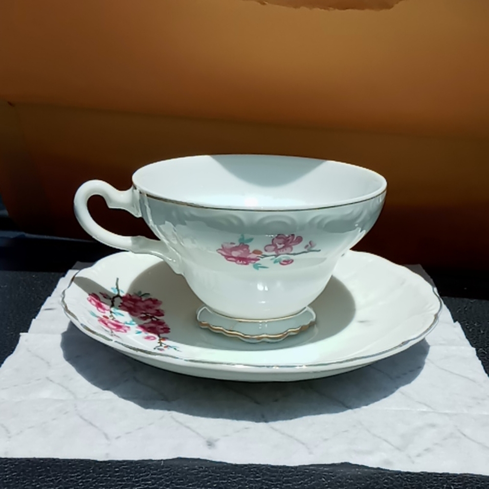 A vintage tea cup and plate